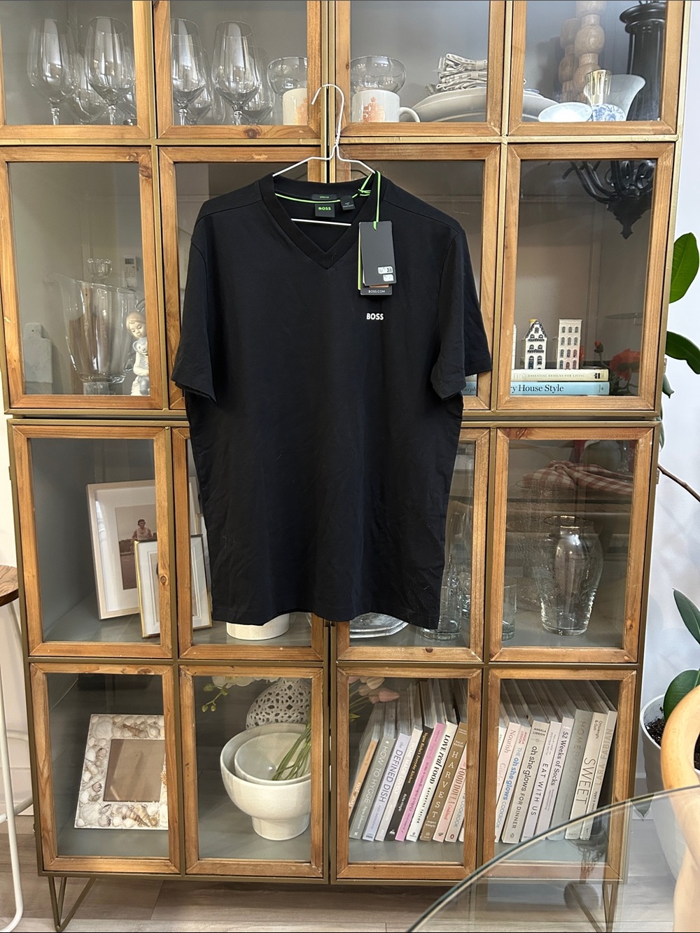 NWT BOSS Black V-Neck Logo Tee